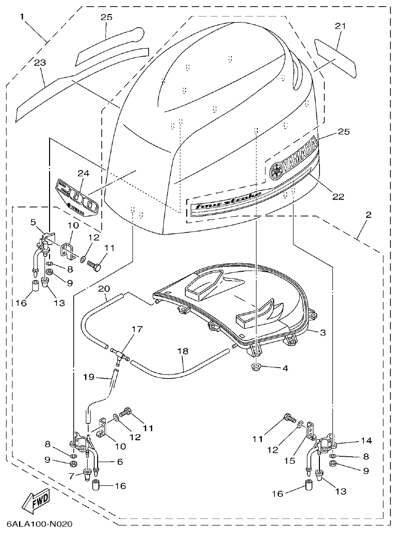 Yamaha F200CET, F225BET, FL200CET, FL225BET TOP COWLING parts diagram